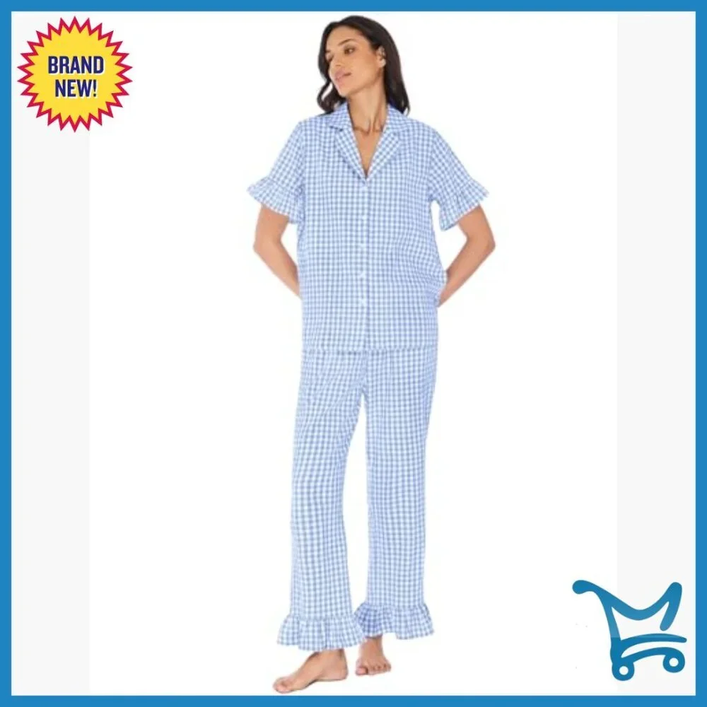 Cotton Pajama Set with V-Neck Top and Ruffle Pants for Lounge and Sleep